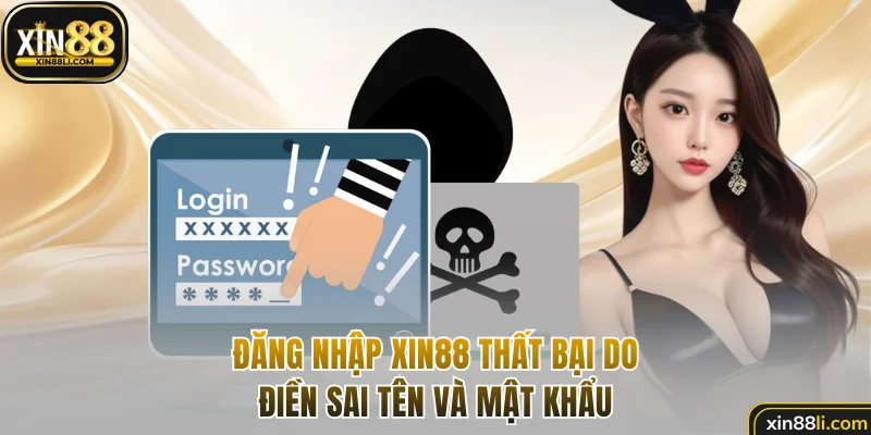 Đăng nhập Xin88 thất bại do điền sai tên và mật khẩu